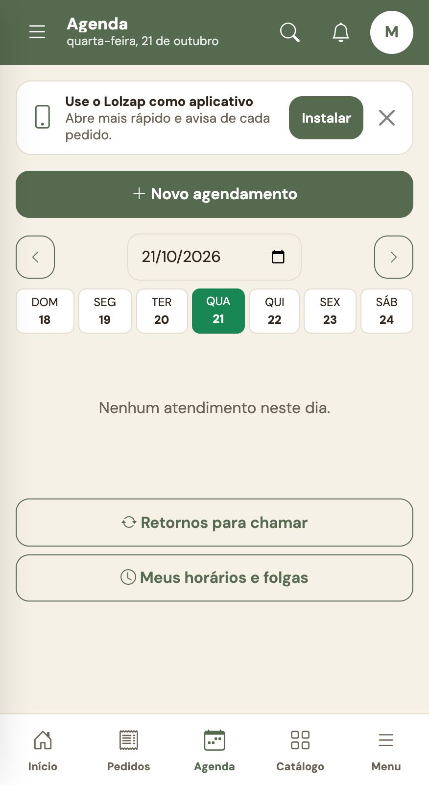 Agenda do consultório com sessões online.