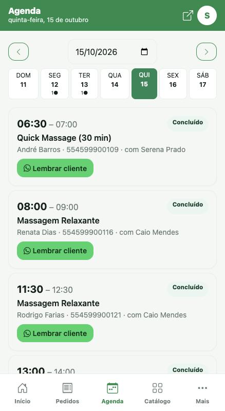 Agenda de um dia com atendimentos.