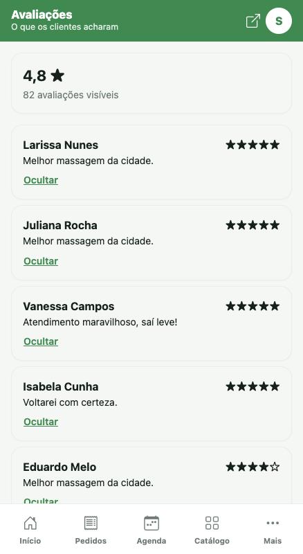 Avaliações recebidas.