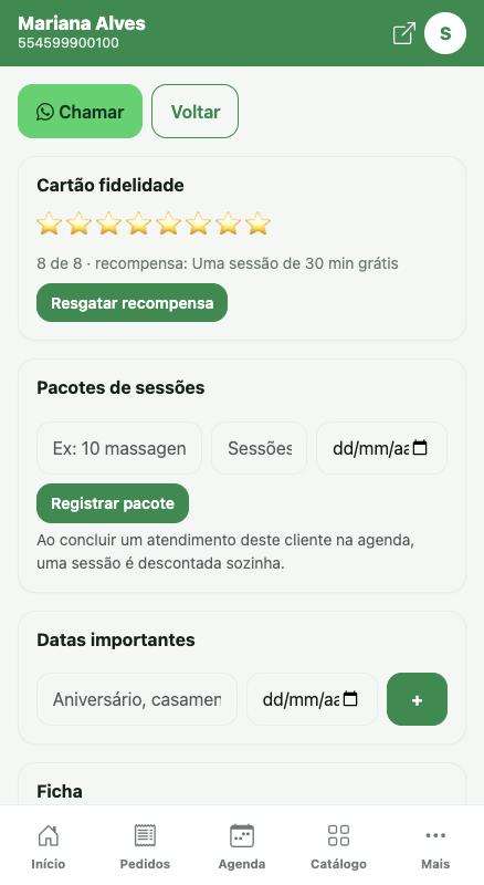 Ficha do cliente.