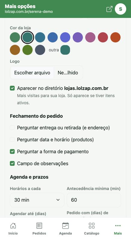 Escolha da cor da loja e logo.