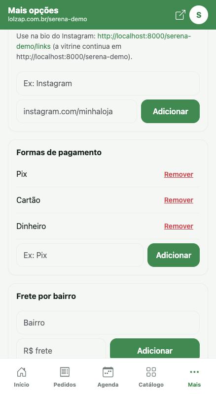 Página de links e formas de pagamento.