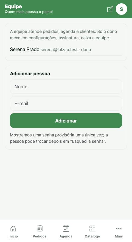 Equipe: quem tem acesso ao painel.