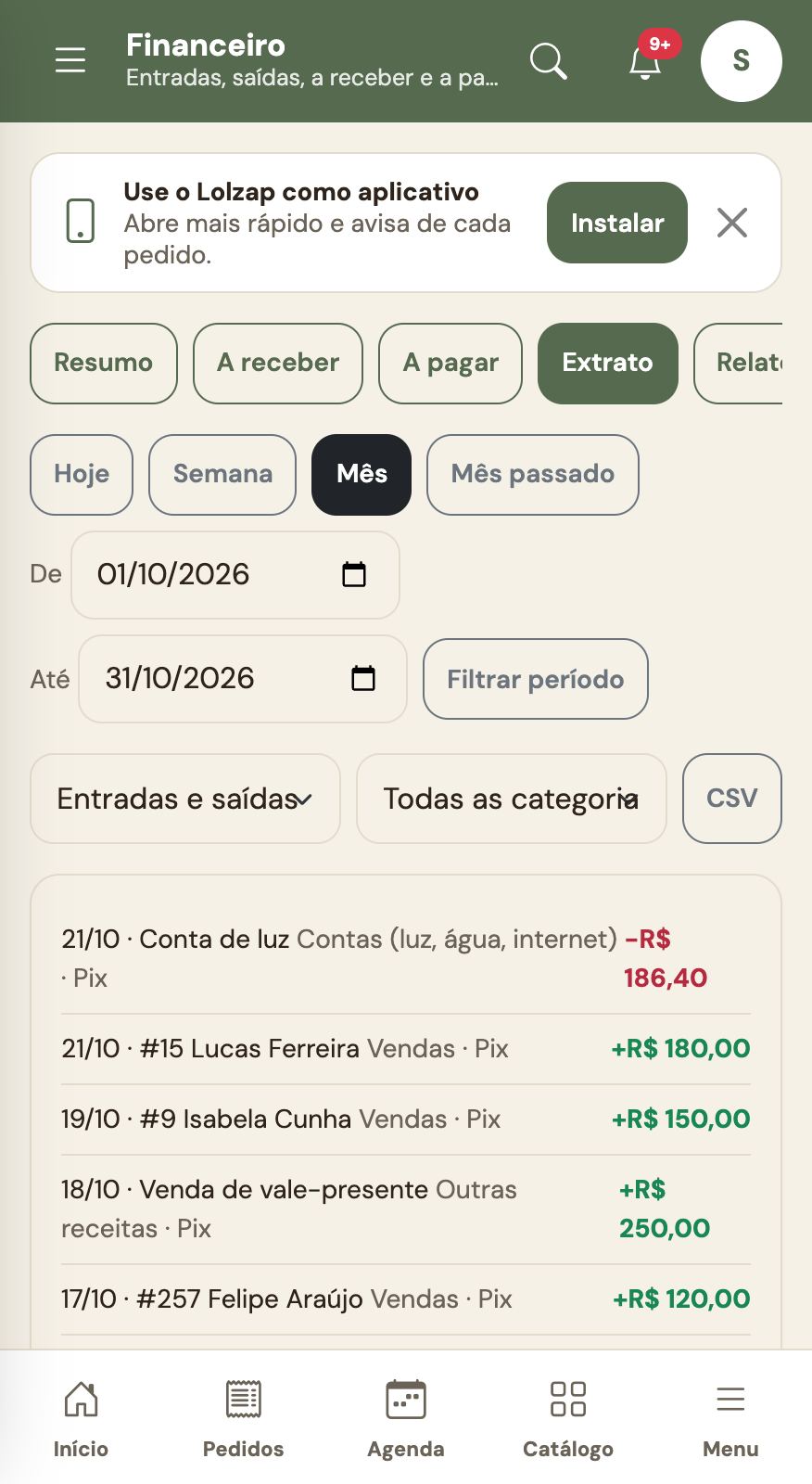 Financeiro extrato