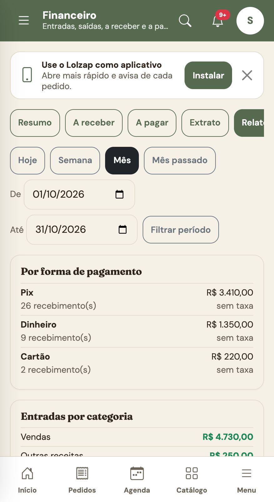 Relatórios do financeiro.