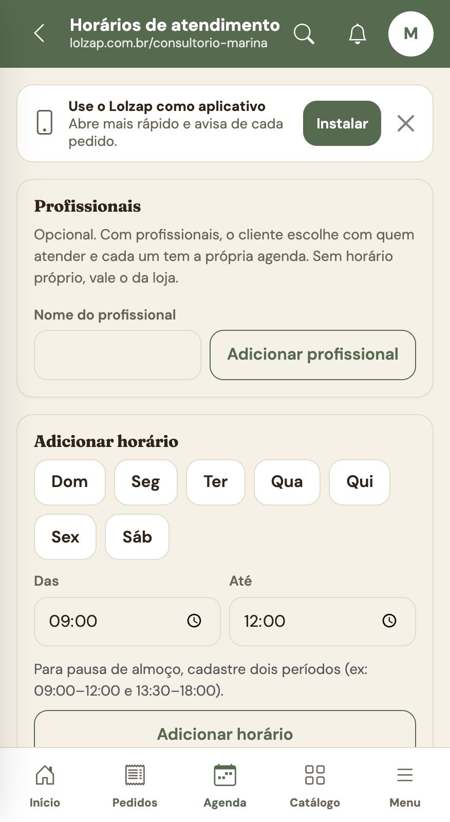 Horários: regra de cancelamento do consultório.