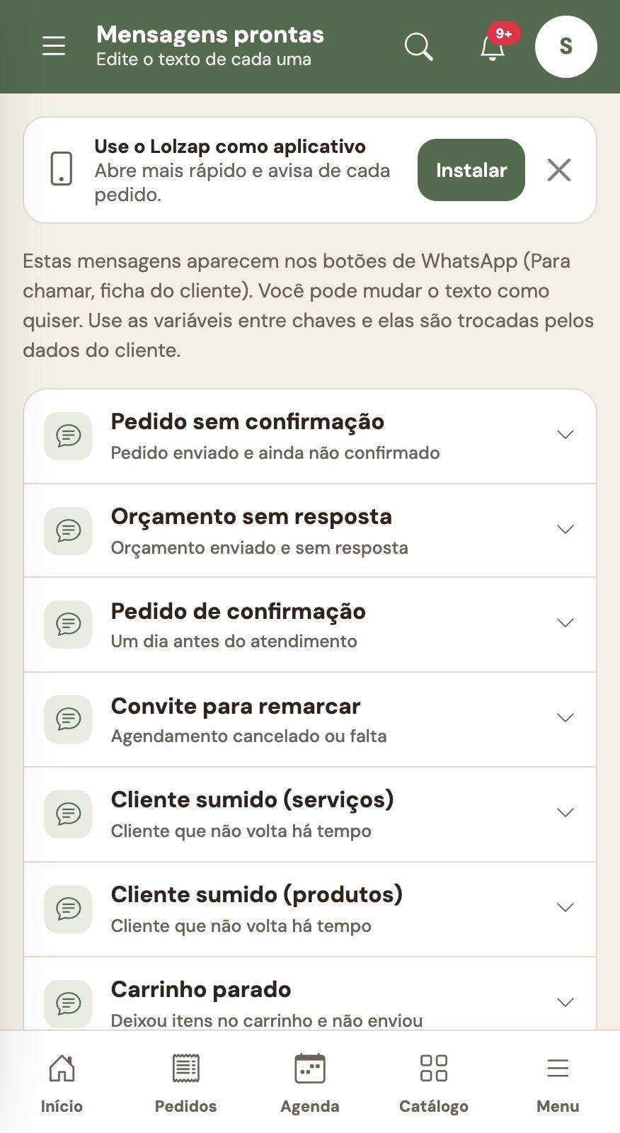 Mensagens prontas que você pode editar.