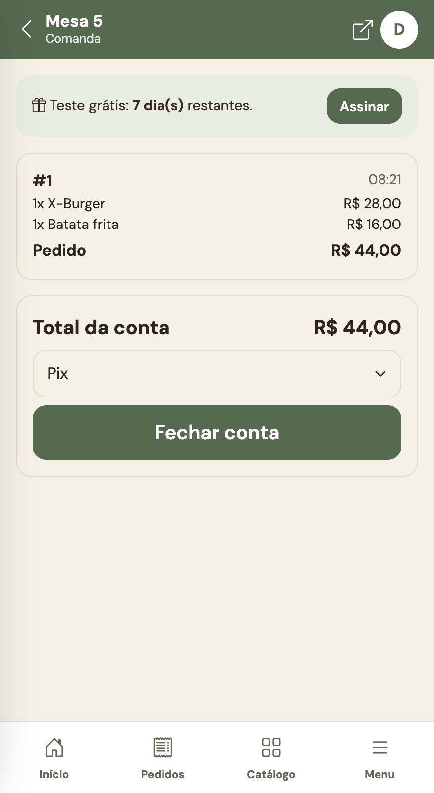 Comanda da mesa.