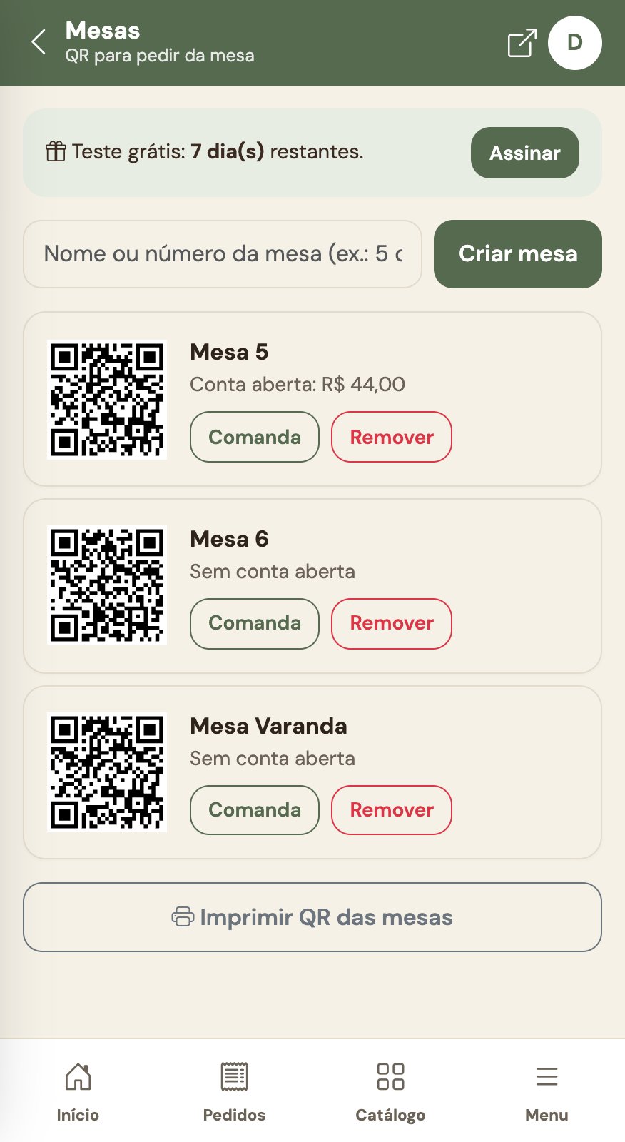 Mesas com QR.