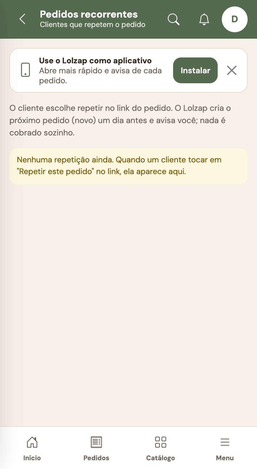 Pedidos recorrentes.
